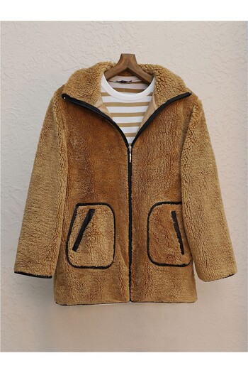 HİJABAYA Double Pocket Zippered Lined Plush Coat
