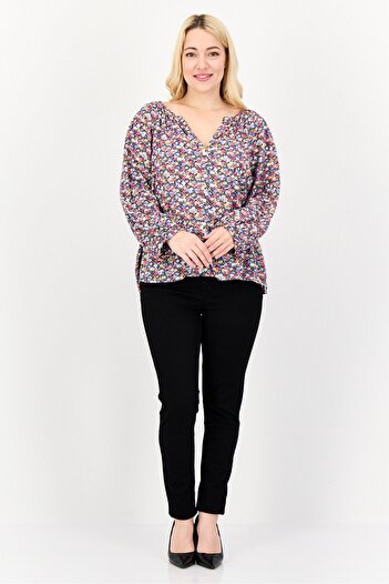 GAP Women V-neck Long Sleeve Floral Print Shirt, Multicolor