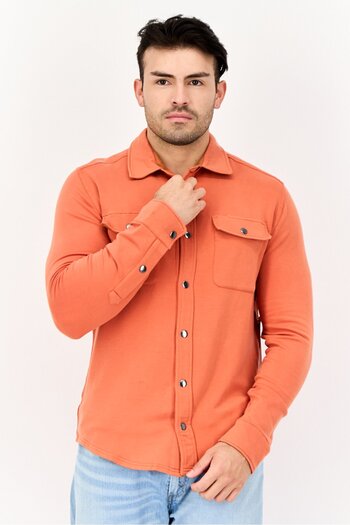Feat Men Solid Hybrid Jacket Shirt, Coral Red