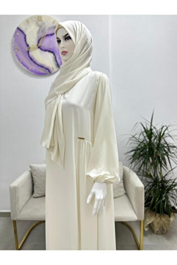 R&S modibone Shawl, Hijab Side Gathered Dress Set (Suitable for Hajj and Umrah) Ecru Color
