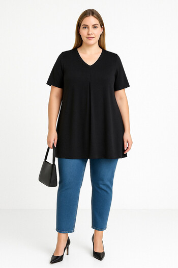 Stil Diva Plus Size V-Neck Patternless Asymmetric Cut Lycra Blouse320315