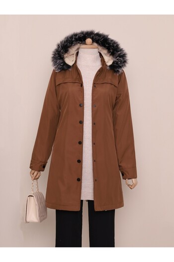 HİJABAYA Released Hooded Short Coat with Snap Pockets