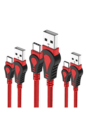 JianHan USB C cable set of 3, copper/nylon, red/black, 1/1.5 m