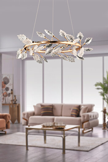 burenze Luxury Sarkıt Leafs Led Avize Power Led French Gold Gövde