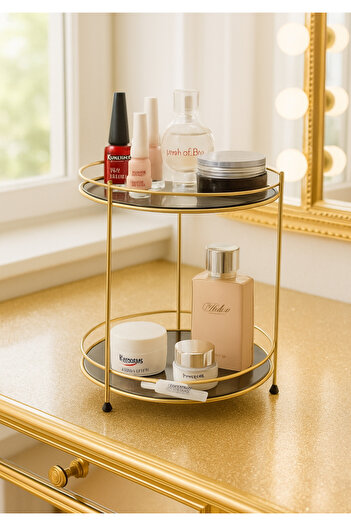 HOMİNG Χρυσό Μεταλλικό 2 Επιπέδων Plexi Glass Homing Cosmetic Organizer