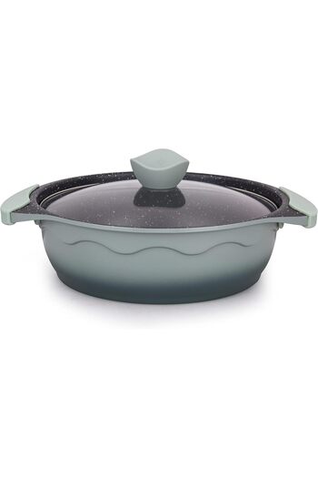 ALSAIF Shallow Aluminum Non-stick Pan With Glass Lid - Size: 26 Cm, Gradient Dark Green