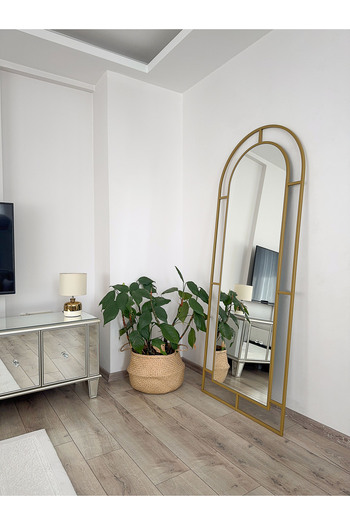 EFFE YAPI DEKOR Gold Metal Çerçeveli 180x70 Cm Pencere Model Oval Ayaklı Boy Aynası