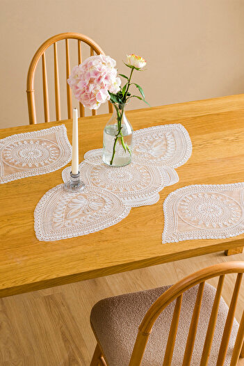 Annalisa Luna 3 Piece Embroidered Living Room Coffee Table Set White
