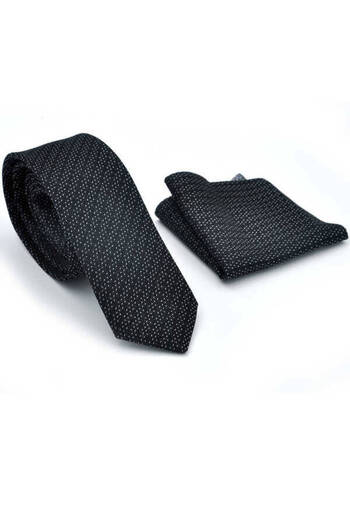 Gaffy White Dotted Oblique Striped Black Woven Fabric Handkerchief Slim Fit Tie / Sdk-220712