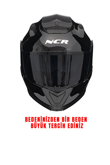 NCR Stars Çene Açılır Parlak Kask Siyah Vizörlü