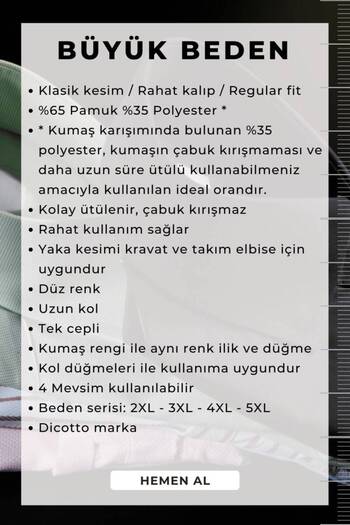 Dicotto Lila Büyük Beden Rahat Kesim Cepli Uzun Kol Regular Fit Erkek Gömlek - 150-6