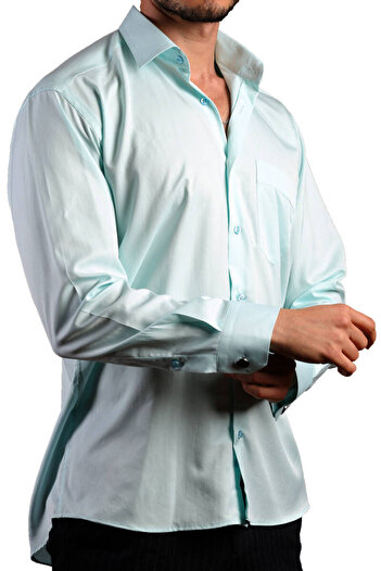 Dicotto Water Green Mint Large Size Relaxed Fit Micro Fabric Regular Fit Men's Shirt with Cufflinks - 190-22