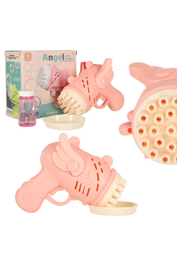 Micostore Toy Soap Bubble Gun, 23 holes, angel wings, 15.5 x 15 x 7.5 cm, pink