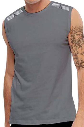 Miami Beach Gray Breathable Fabric Zero Sleeve Lycra Men's T-Shirt - 0355-Grey