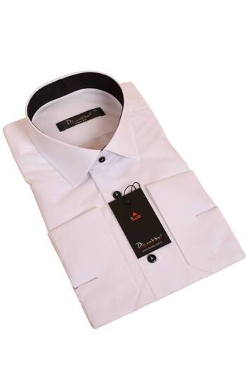 Dicotto Λευκός γιακάς Μαύρο Slim Fit Slim Fit Μακρυμάνικο μονόχρωμο ανδρικό πουκάμισο - 152-1 /151