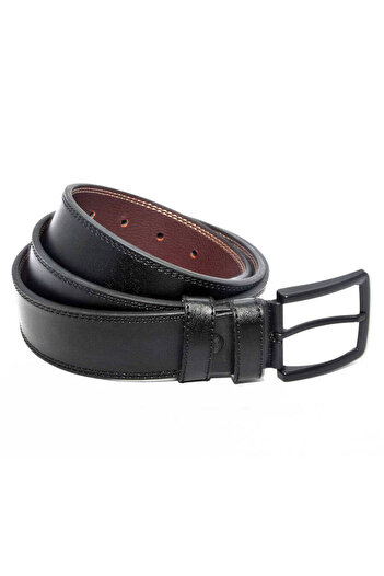 Süzer Deri Siyah Suni Deri Çift Dikişli Model 4 Cm.lik Spor Kemer - 7000-11-22k
