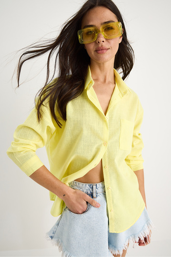 Bianco Lucci Women's Single Pocket Oversize Linen Shirt 25626 60284054