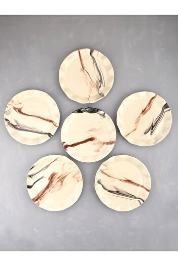 Akkoyunlu home Ceramic 6-Piece Cake Plate Presentation Plate Marble Patterned