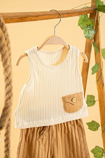 bombe Baby Kids Girls Camel Cotton Shorts 2-Piece Set Trend Fashion Bottom Top Set