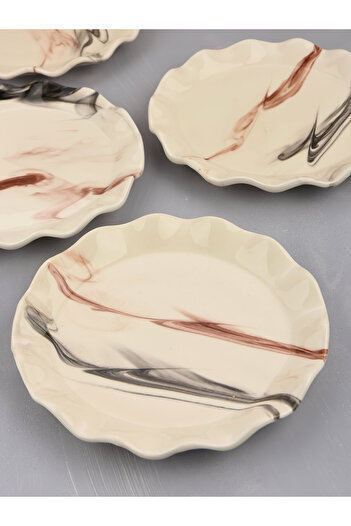 Akkoyunlu home Ceramic 6-Piece Cake Plate Presentation Plate Marble Patterned