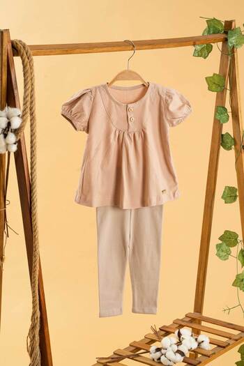 bombe Baby Kids Girl Skin Color Cotton Leggings 2-Piece Set Trend Fashion Bottom Top Set
