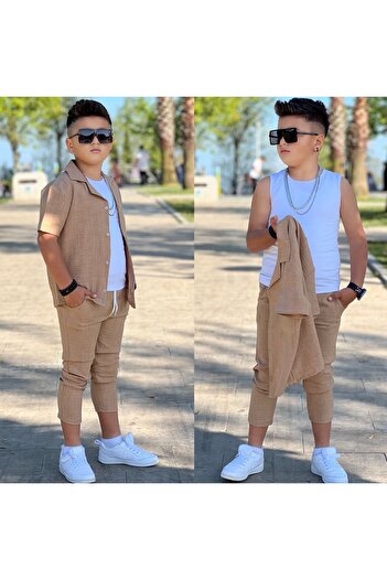 Calisa Eid Boy's 3-Piece Set Shirt Sleeveless Badi Trousers