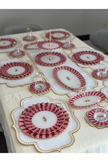 Hediye Köşkü 34 parça Lüks Leopar Desenli Kahvaltı ve Çay Takımı Seti