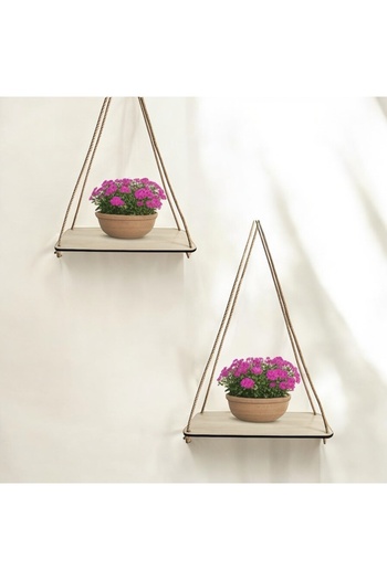 SAYILI COLLECTION 2’li Ahşap Duvar Rafı Askılı Bitki Rafı Oda, Ev, Mutfak, Balkon, Bahçe Duvar Dekoru Süsü (30x10cm)