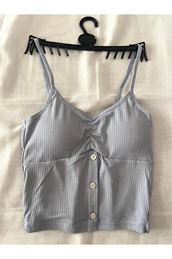 KOTA Mavi Kadın Crop Bluz S/m Bedene Uygun Esnek Rahat Kumaş