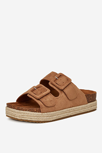 DeeZee Women's Flip-flops low brown flat, with platform 40