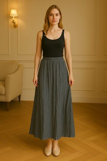 enmodaiçgiyim Gray Micro Fabric Pleated Maxi Length Women's Skirt