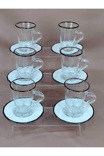 AR HOME 6 Piece Tea Cup - 6 Piece Porcelain Coaster - 130 ml
