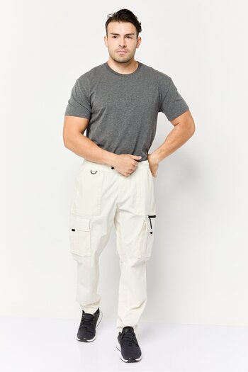 CELIO Men Regular Fit Plain Cargo Pants, Off White