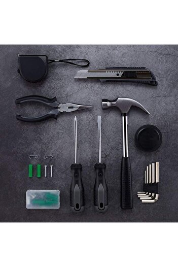 fulina Tool Set, 12 Pieces, Sturdy and Durable, With Storage Box, Easy to Carry, Suitable for Home, Black