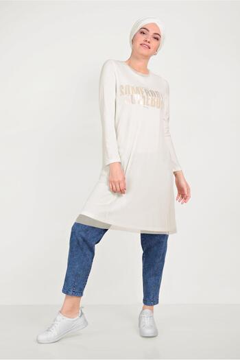 Alvina Tule Detail Writing Printed Tunic 40511