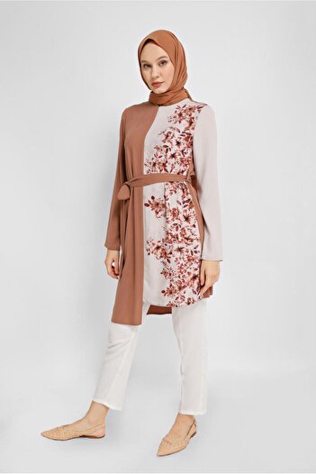 Alvina 40865 Model Belted Floral Patterned Tunic