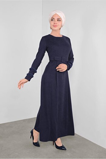 Alvina Suede Dress with Sleeves and Feather Detail 41183