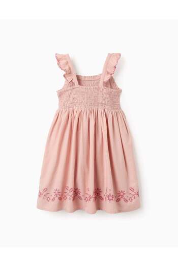 Ziddy Dress with Texture and Cross-Stitch Embroidery for Girls, Pink