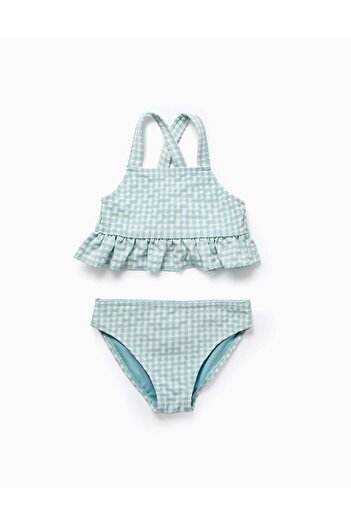 Ziddy Vichy Bikini with Ruffles for Girls 'B&S', Aqua Green