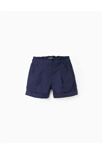 Ziddy Poplin Shorts with Ruffles for Girls, Dark Blue