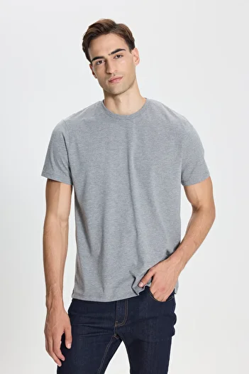 AC&Co / Altınyıldız Classics Cotton Slim Fit Slim Fit Crew Neck Dark Gray Melange T-Shirt