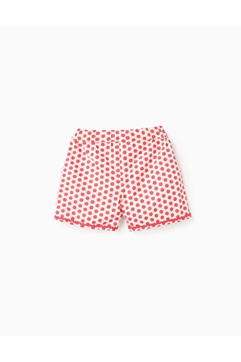Ziddy Polka Dot Cotton Shorts for Girls, Red/White