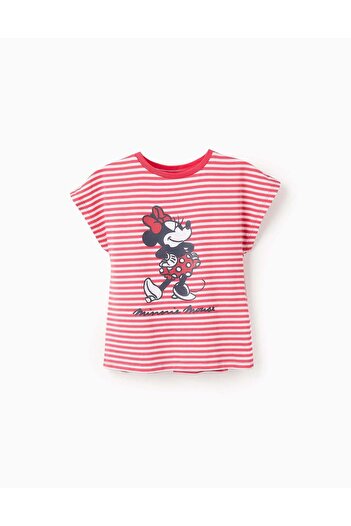 Ziddy Striped T-shirt with Ruffles for Girls 'Minnie Mouse', White/Red