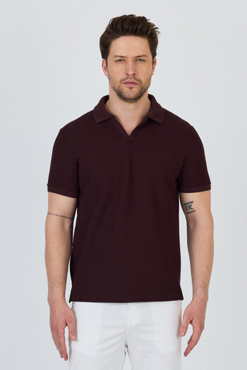 Frappoli Venice Men's Burgundy Cotton Blended Polo Neck T-Shirt
