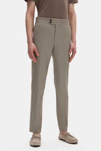 Tween Slim Fit Bej Mikro Desen Kumaş Pantolon