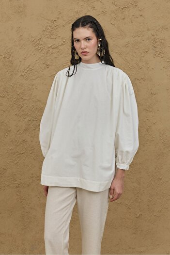 Fahhar Shirring Detailed Shirt Ecru