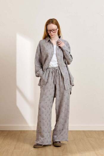 Ceylan Otantik Gray Scalloped Muslin Double Leg Trousers