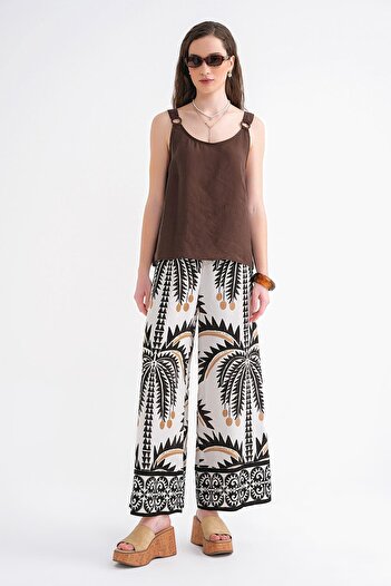 Mixray 4666 Women's Buckle Detailed Modal Blouse Brown