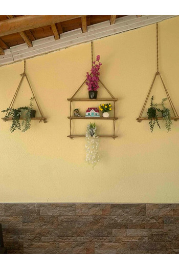 Wooden Factory Wooden Rope Wall Shelf Set of 2 – Flying Shelf Bookshelf & Decorative Flower Holder