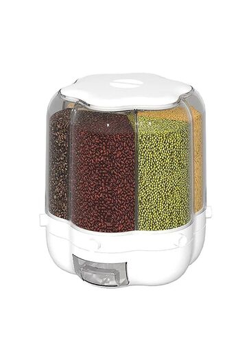 Denx 360 Degree Rotating White Rice Dispenser 9kg Capacity, Airtight Dry Grain Dispenser, Moisture-Proof, Kitchen